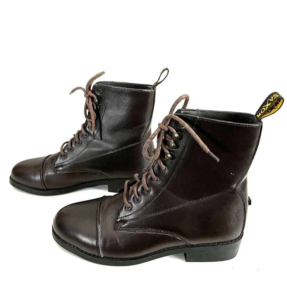 Saxon Brown Leather Laces Ankle Riding Lace up Boots Womens‎ Size 6 M